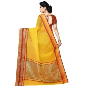 Women's Kota Doria Cotton Weaving Saree with Blouse – Yellow