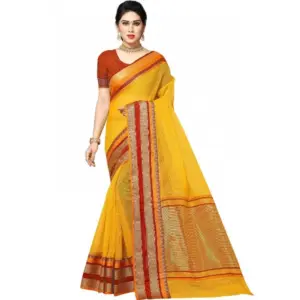 Women's Kota Doria Cotton Weaving Saree with Blouse – Yellow