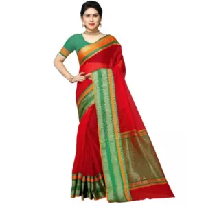 Women's Kota Doria Cotton Weaving Saree with Blouse – Red