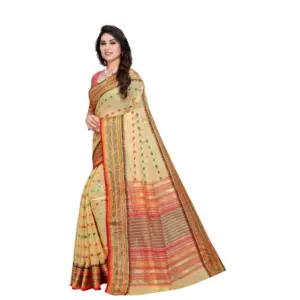 Women's Kota Doria Cotton Printed Saree with Blouse – Beige