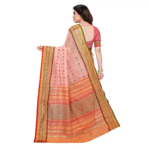 Women's Kota Doria Cotton Printed Saree with Blouse – Peach