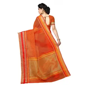 Women's Kota Doria Cotton Weaving Saree with Blouse – Orange