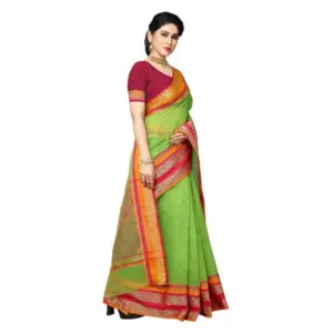 Women's Kota Doria Cotton Weaving Saree with Blouse – Light Green