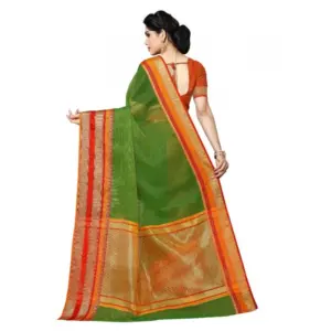 Women's Kota Doria Cotton Weaving Saree with Blouse – Green