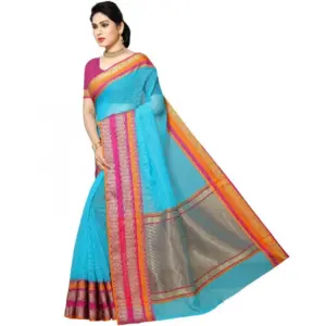 Women's Kota Doria Cotton Weaving Saree with Blouse – Sky Blue