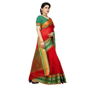 Women's Kota Doria Cotton Weaving Saree with Blouse – Red
