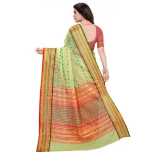 Women's Kota Doria Cotton Printed Saree with Blouse – Light Green
