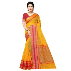 Women's Kota Doria Cotton Weaving Saree with Blouse – Gold