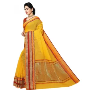 Women's Kota Doria Cotton Weaving Saree with Blouse – Yellow