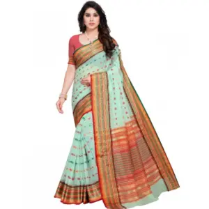 Women's Kota Doria Cotton Printed Saree with Blouse – Pista