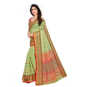 Women's Kota Doria Cotton Printed Saree with Blouse – Light Green