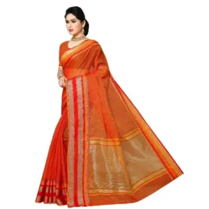 Women's Kota Doria Cotton Weaving Saree with Blouse – Orange