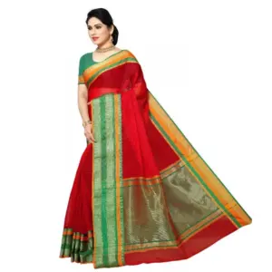 Women's Kota Doria Cotton Weaving Saree with Blouse – Red