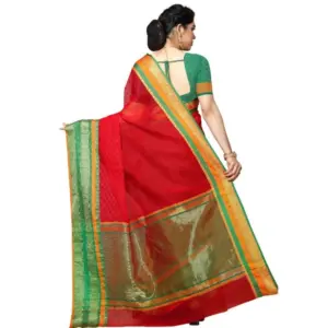 Women's Kota Doria Cotton Weaving Saree with Blouse – Red