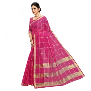 Women's Kota Doria Cotton Checked? Saree with Blouse – Rani