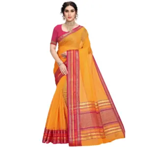 Women's Kota Doria Cotton Solid Saree with Blouse – Gold