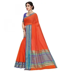Women's Kota Doria Cotton Solid Saree with Blouse – Fanta