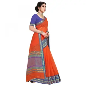 Women's Kota Doria Cotton Solid Saree with Blouse – Fanta