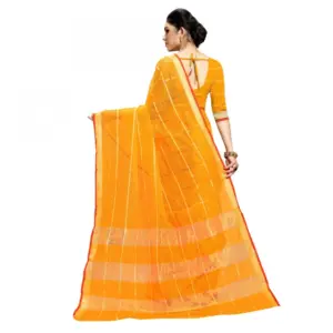 Women's Kota Doria Cotton Checked? Saree with Blouse – Yellow