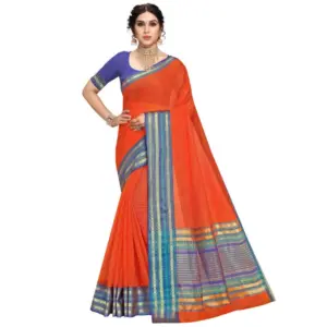 Women's Kota Doria Cotton Solid Saree with Blouse – Fanta
