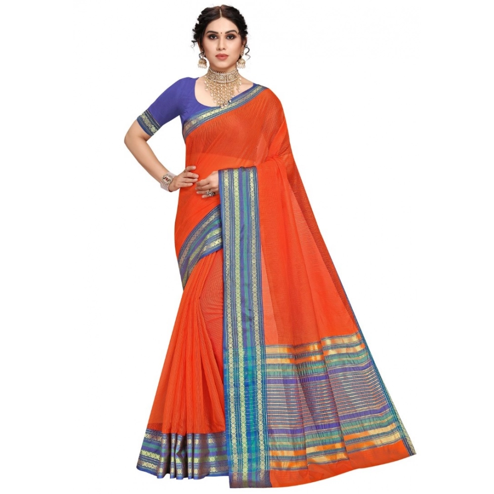 Women's Kota Doria Cotton Solid Saree with Blouse – Fanta