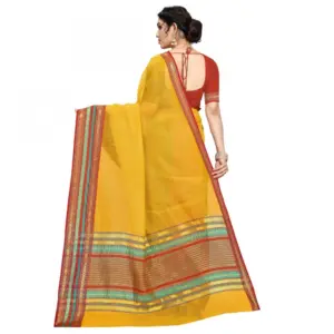 Women's Kota Doria Cotton Solid Saree with Blouse – Yellow