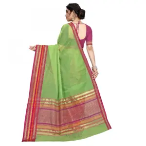Women's Kota Doria Cotton Solid Saree with Blouse – Light Green
