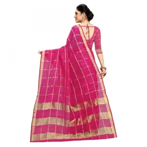 Women's Kota Doria Cotton Checked? Saree with Blouse – Rani