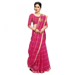 Women's Kota Doria Cotton Checked? Saree with Blouse – Rani