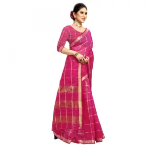 Women's Kota Doria Cotton Checked? Saree with Blouse – Rani