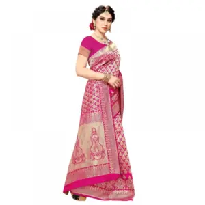 Women's Jacquard Silk Weaving Saree with Blouse – Pink