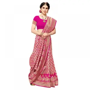 Women's Jacquard Silk Weaving Saree with Blouse – Pink