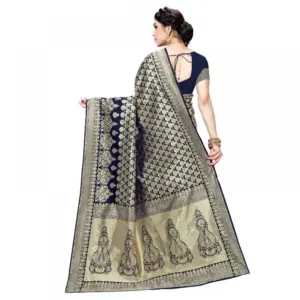 Women's Jacquard Silk Weaving Saree with Blouse – Navy Blue