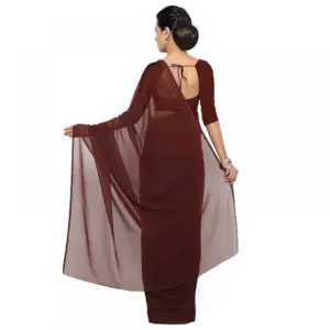 Women's Georgette Solid Saree with Blouse – Coffee