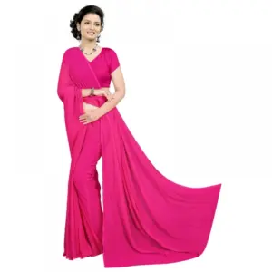 Women's Georgette Solid Saree with Blouse – Pink