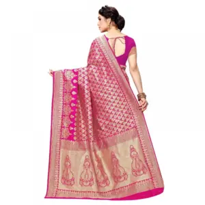 Women's Jacquard Silk Weaving Saree with Blouse – Pink