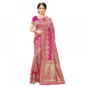 Women's Jacquard Silk Weaving Saree with Blouse – Pink