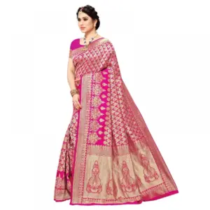 Women's Jacquard Silk Weaving Saree with Blouse – Pink