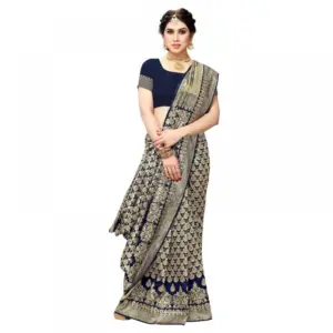 Women's Jacquard Silk Weaving Saree with Blouse – Navy Blue