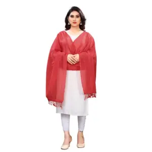 Generic Women's Cotton Silk Strips Printed Dupatta (Maroon, Length:2-2.4 mtr)