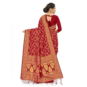 Women's Banarasi Silk Printed Saree with Blouse – Maroon