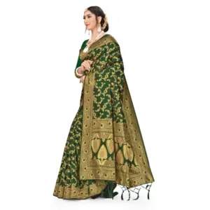 Women's Banarasi Silk Printed Saree with Blouse – Green