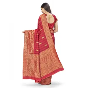 Women's Banarasi Silk Printed Saree with Blouse – Peach