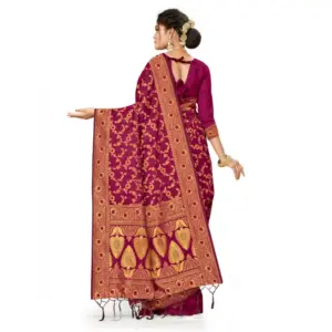Women's Banarasi Silk Printed Saree with Blouse – Wine
