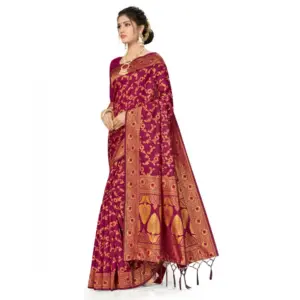 Women's Banarasi Silk Printed Saree with Blouse – Wine