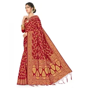 Women's Banarasi Silk Printed Saree with Blouse – Maroon