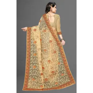 Women's Net Embroidered Saree with Blouse – Chiku