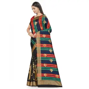 Women's Banarasi Silk Printed Saree with Blouse – Black
