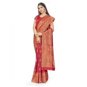 Women's Banarasi Silk Printed Saree with Blouse – Peach