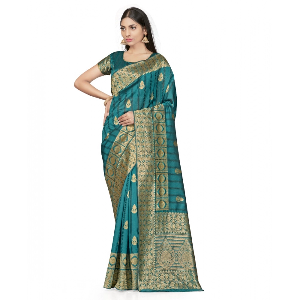 Women's Banarasi Silk Printed Saree with Blouse – Peach